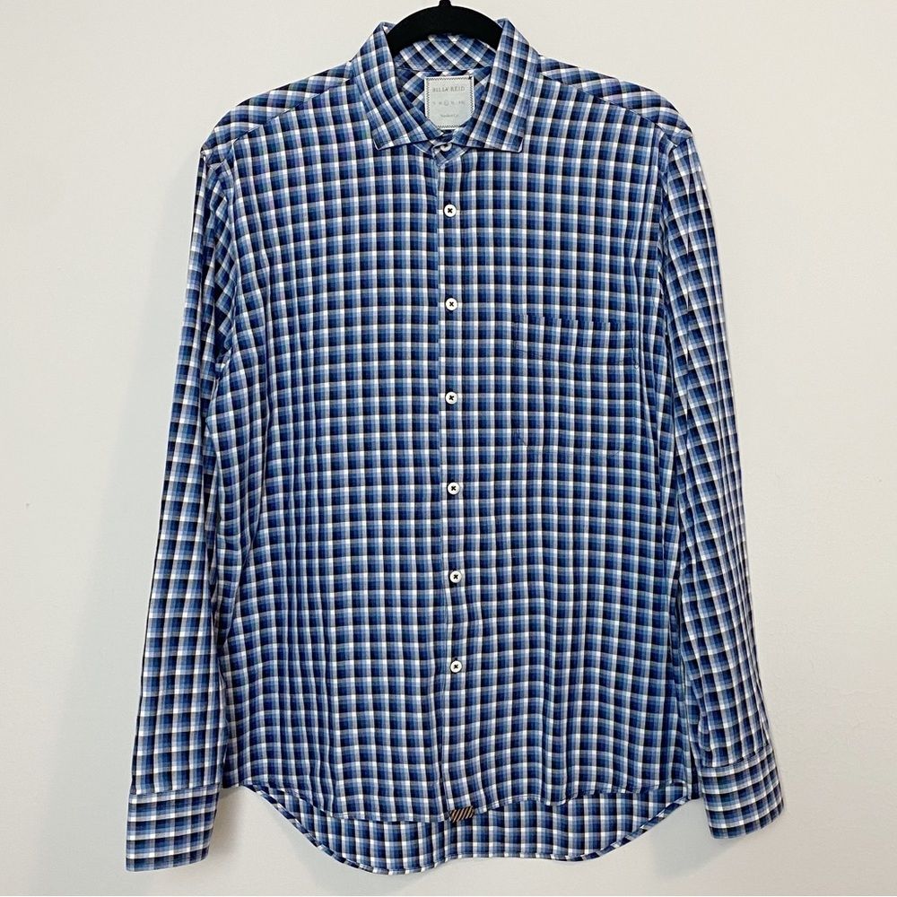 Billy Reid Tuscumbia Blue/Black/White Gingham Standard Cut Shirt